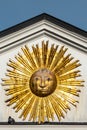 France, Lille, Golden sun on a facade of Place Charles de Gaulle